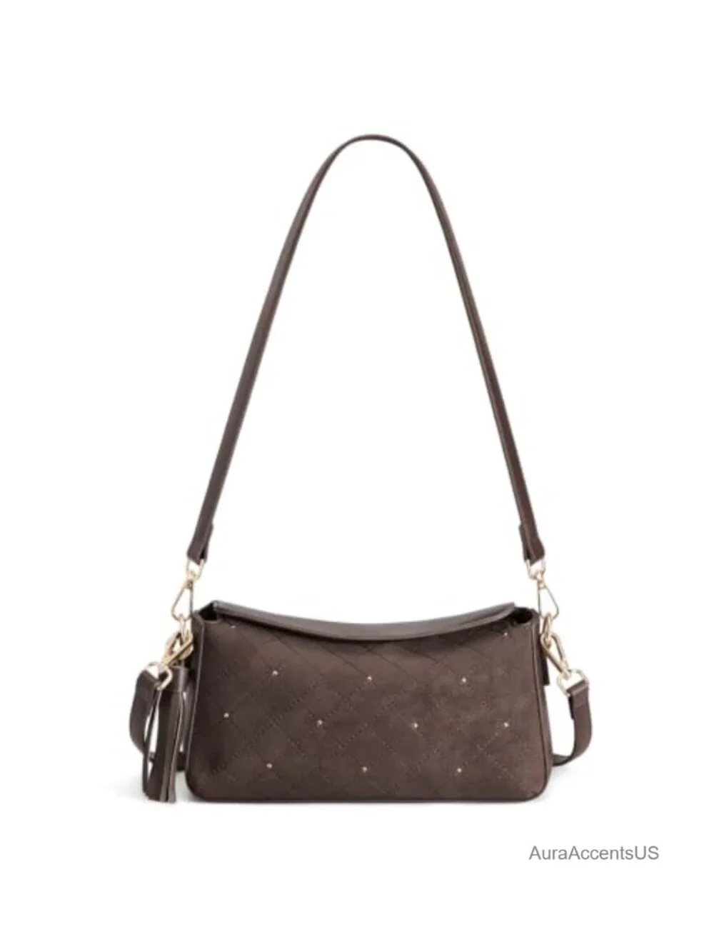 Faux Suede Diamond-Quilted Hobo Bag with 2 Removable Straps